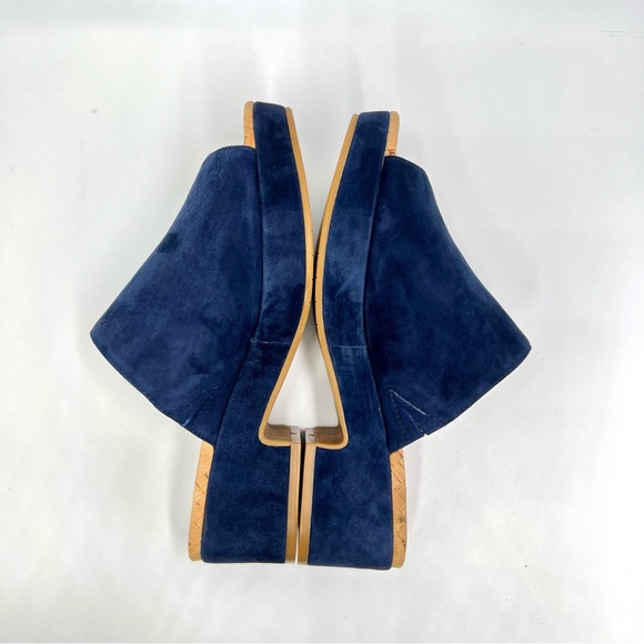 Kenneth Cole 6.5 Blue Suede Leather Platform Mules‎ Slides Sandals Heels Shoes - Picture 8 of 15